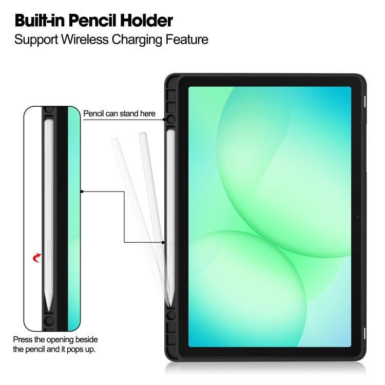 For Samsung Galaxy Tab A11+ Twill Fabric Vegan Leather Smart Tablet Case with Pen Tray & Holder