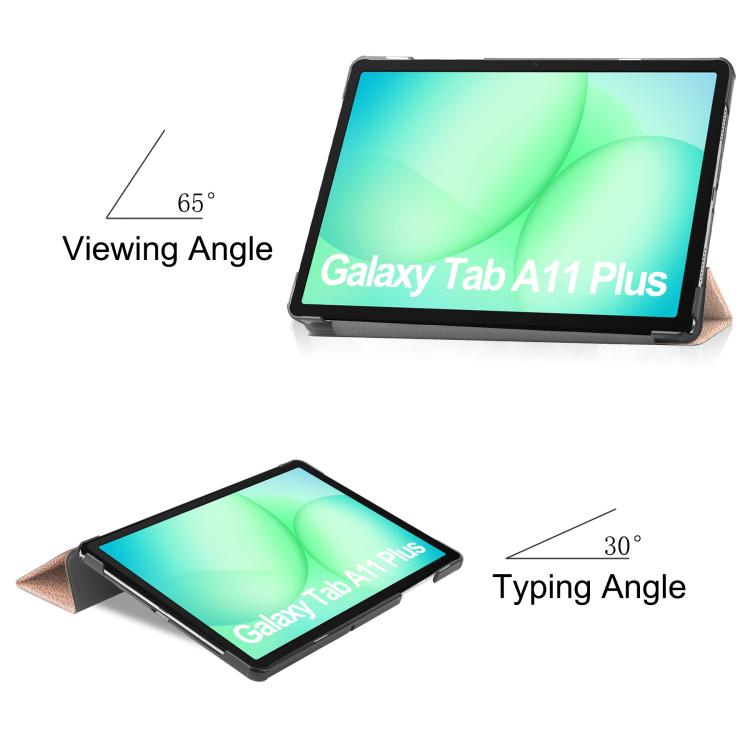 For Samsung Galaxy Tab A11+ Custer Pure Color 3-Fold Holder Smart Leather Tablet Case