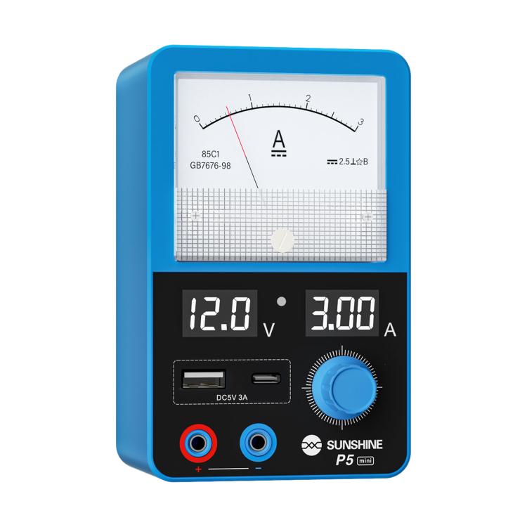SUNSHINE P5 Mini 5V / 3A Dual Display Smart Power Supply with Pointer-type Ammeter, Plug:US Plug