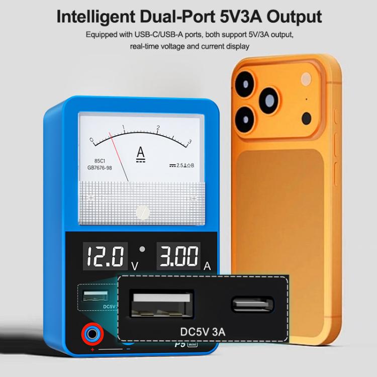 SUNSHINE P5 Mini 5V / 3A Dual Display Smart Power Supply with Pointer-type Ammeter, Plug:EU Plug