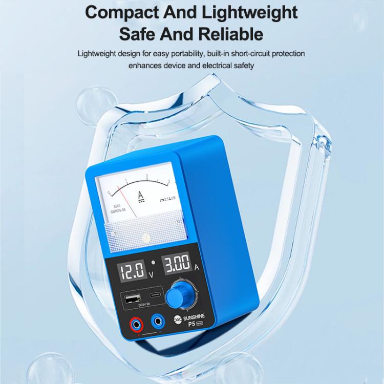SUNSHINE P5 Mini 5V / 3A Dual Display Smart Power Supply with Pointer-type Ammeter, Plug:US Plug