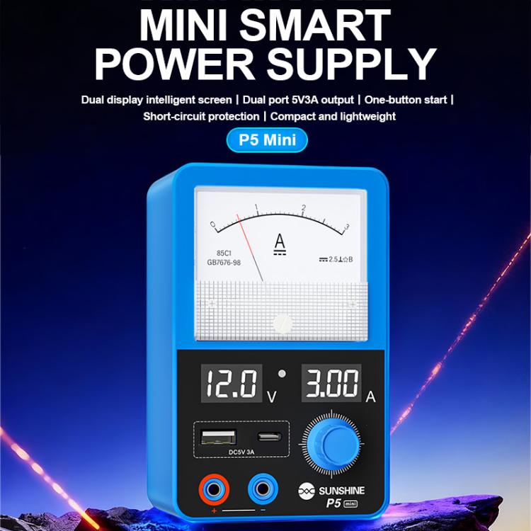 SUNSHINE P5 Mini 5V / 3A Dual Display Smart Power Supply with Pointer-type Ammeter, Plug:US Plug