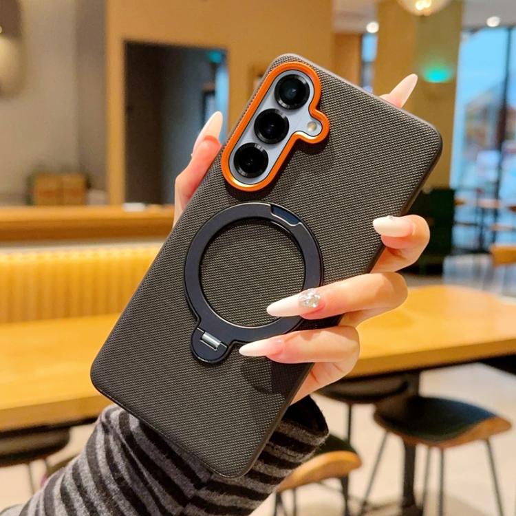 For Samsung Galaxy S26 5G Rotating Holder PC + TPU Vegan Leather Magnetic Phone Case