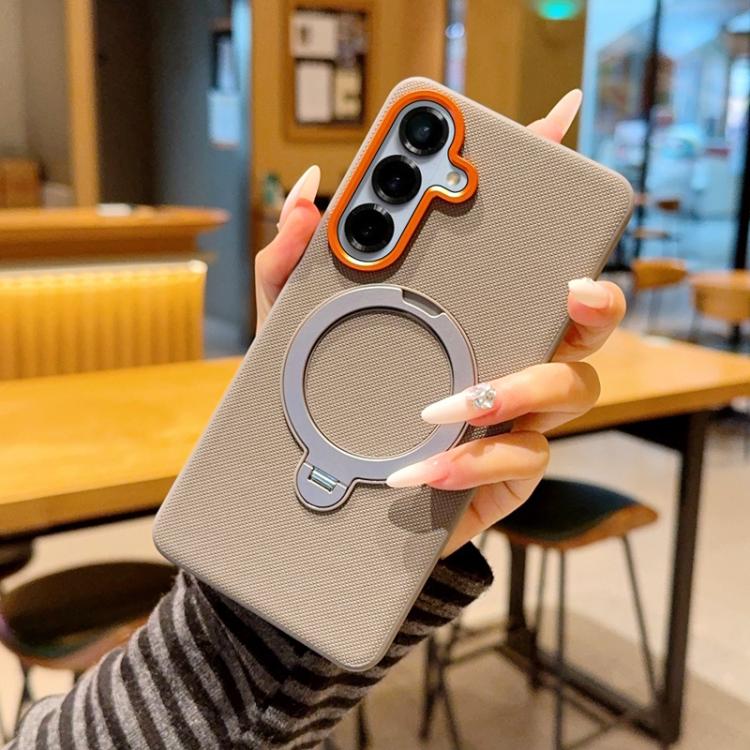 For Samsung Galaxy S26+ 5G Rotating Holder PC + TPU Vegan Leather Magnetic Phone Case