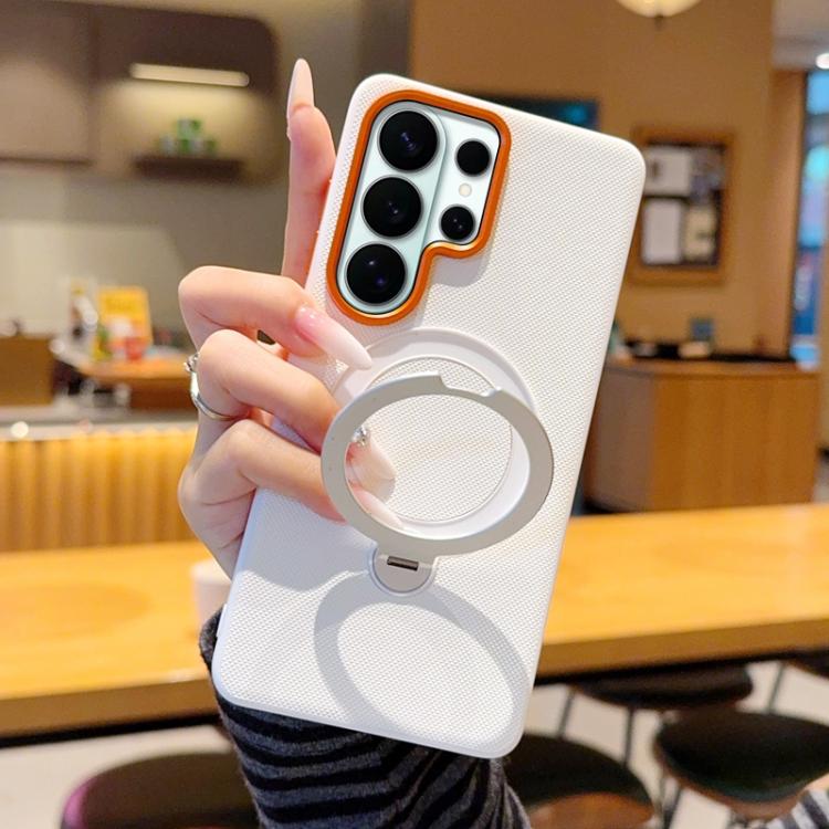 For Samsung Galaxy S26 Ultra 5G Rotating Holder PC + TPU Vegan Leather Magnetic Phone Case