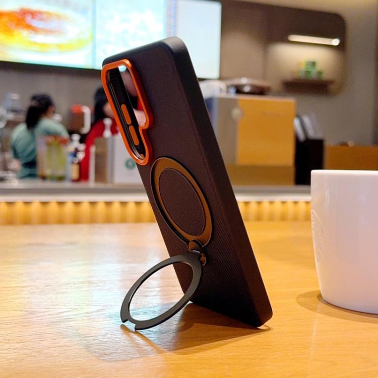 For Samsung Galaxy S26 Ultra 5G Rotating Holder PC + TPU Vegan Leather Magnetic Phone Case