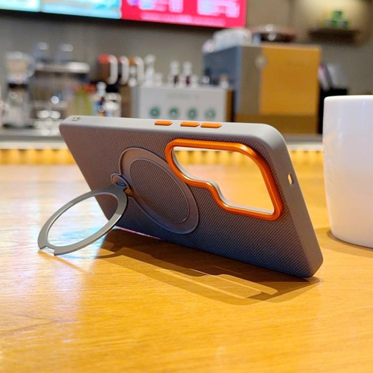 For Samsung Galaxy S26+ 5G Rotating Holder PC + TPU Vegan Leather Magnetic Phone Case