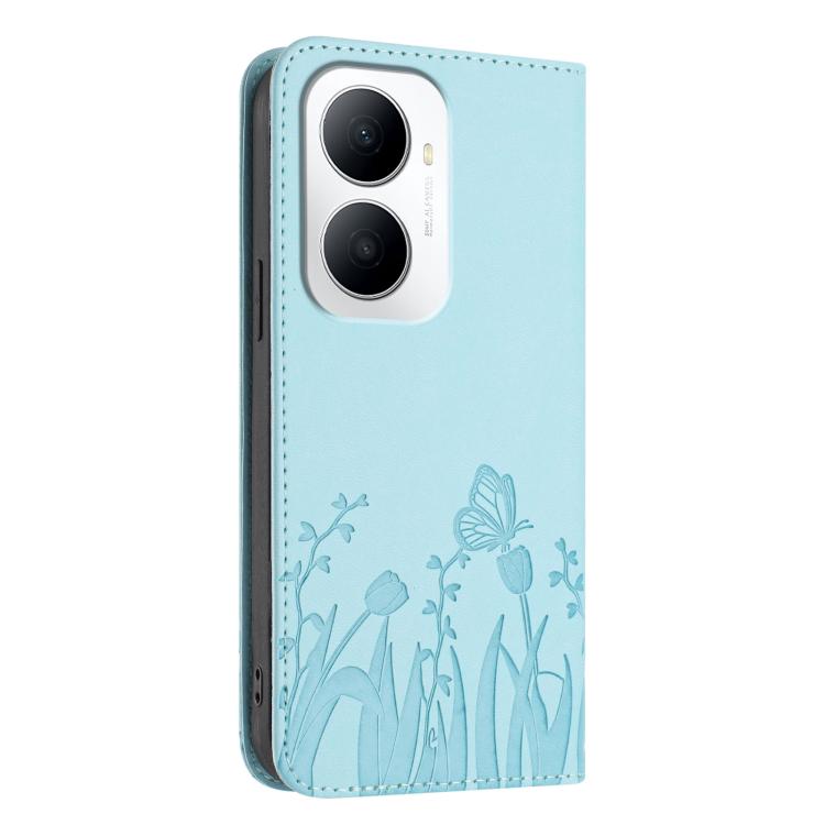 For Huawei Enjoy 80 Plus Tulips Butterfly Pattern Magnetic Vegan Leather Phone Case