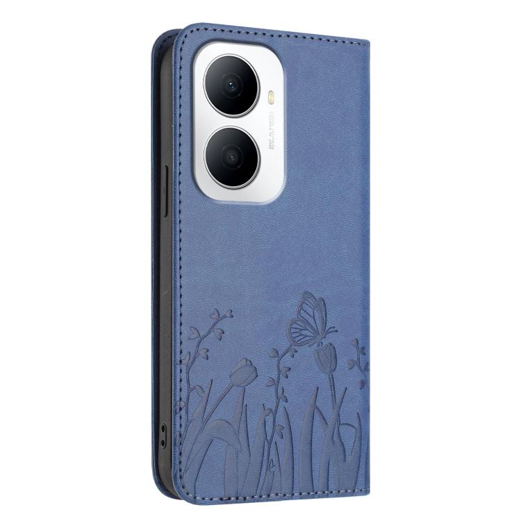 For Huawei Enjoy 80 Plus Tulips Butterfly Pattern Magnetic Vegan Leather Phone Case
