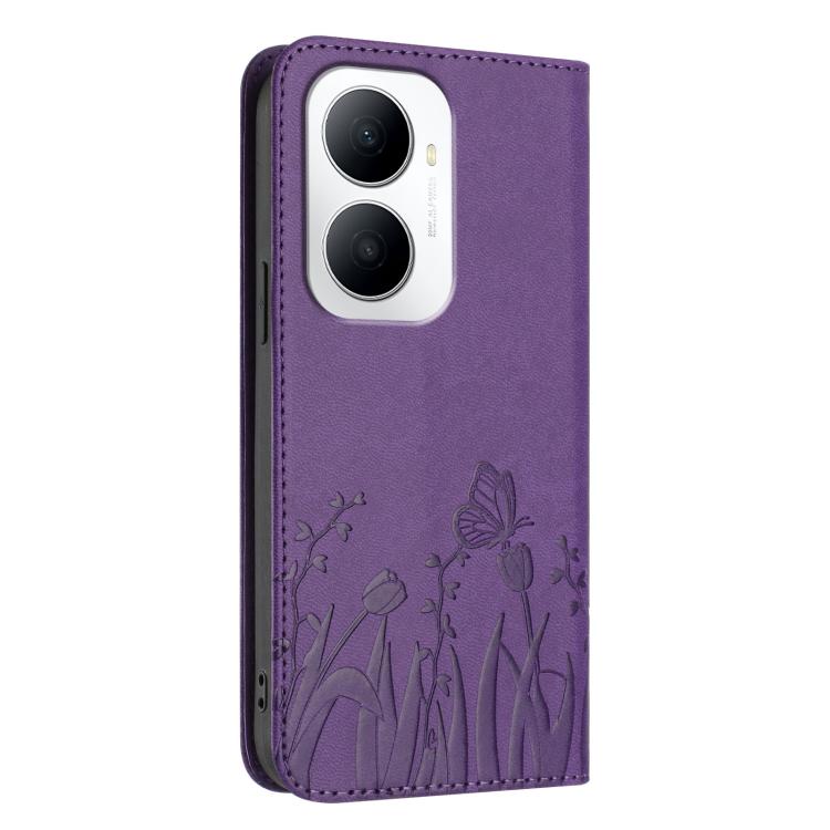 For Huawei Enjoy 80 Plus Tulips Butterfly Pattern Magnetic Vegan Leather Phone Case