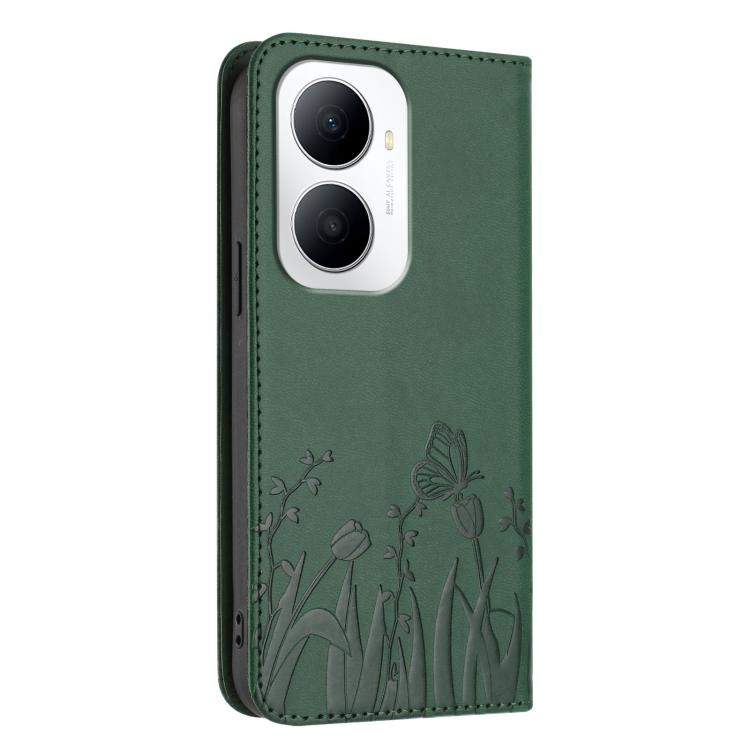For Huawei Enjoy 80 Plus Tulips Butterfly Pattern Magnetic Vegan Leather Phone Case