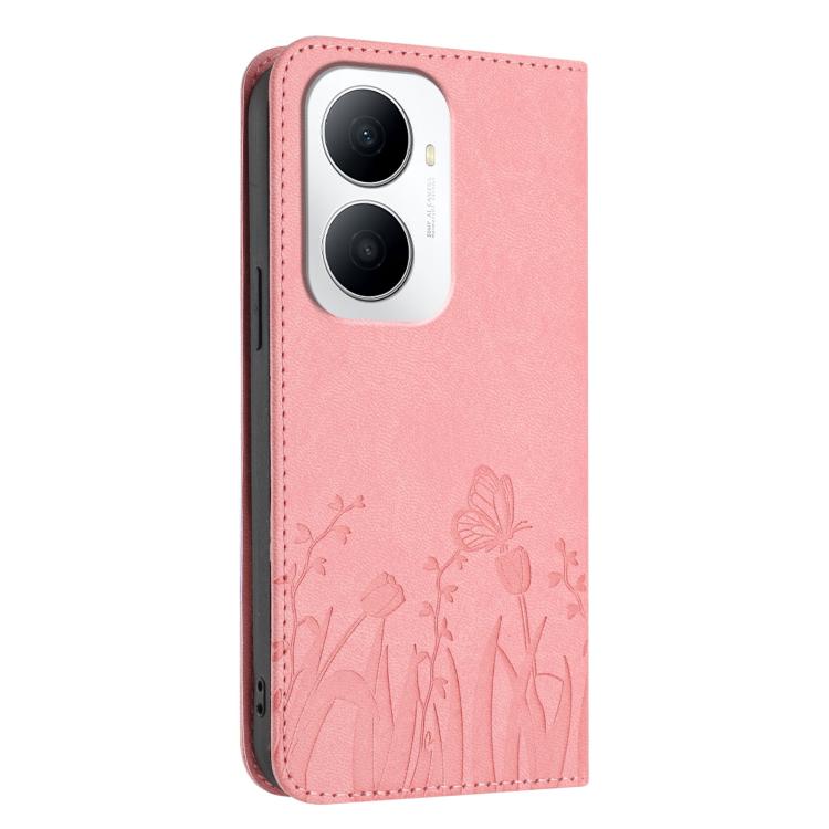 For Huawei Enjoy 80 Plus Tulips Butterfly Pattern Magnetic Vegan Leather Phone Case