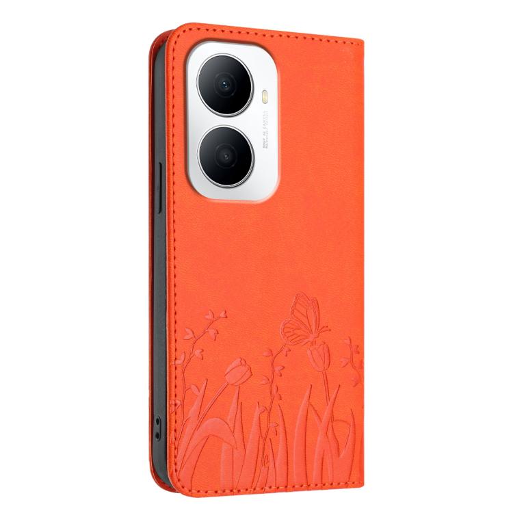 For Huawei Enjoy 80 Plus Tulips Butterfly Pattern Magnetic Vegan Leather Phone Case