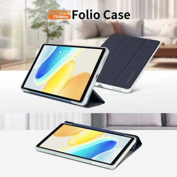 For Teclast T50 mini 3-Fold Holder Folio Leather Tablet Smart Case - Dark Blue
