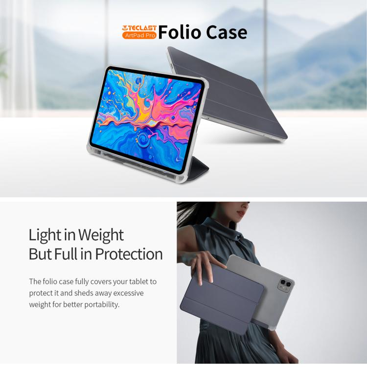 For Teclast ArtPad Pro 3-Fold Holder Folio Leather Tablet Smart Case - Dark Blue