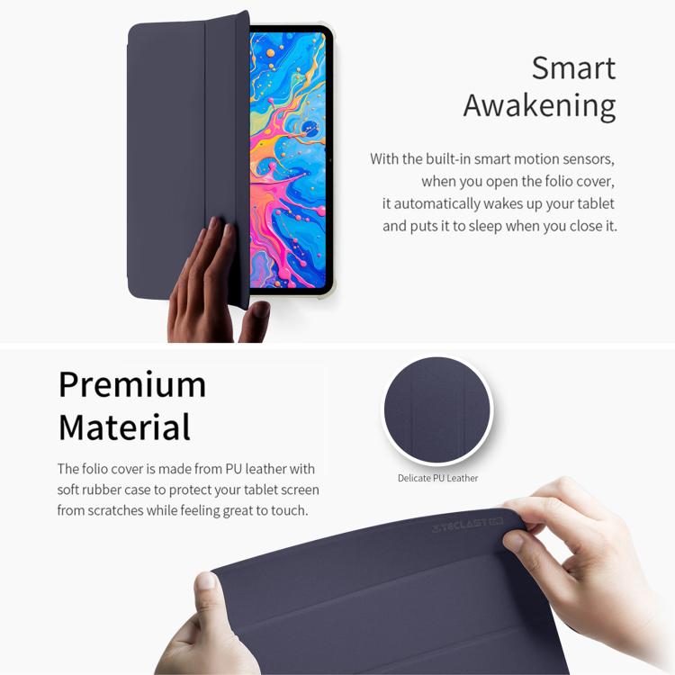 For Teclast ArtPad Pro 3-Fold Holder Folio Leather Tablet Smart Case - Dark Blue