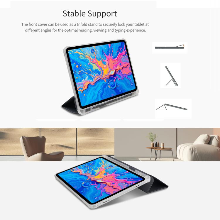 For Teclast ArtPad Pro 3-Fold Holder Folio Leather Tablet Smart Case - Dark Blue