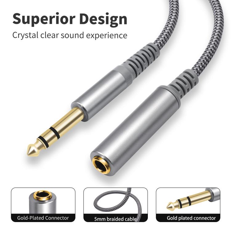 6.35mm 1/4 inch TRS Male to Female Stereo Extension Cable, Length:2m