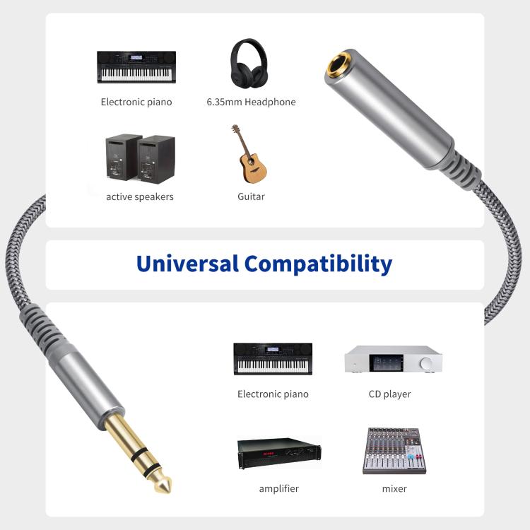 6.35mm 1/4 inch TRS Male to Female Stereo Extension Cable, Length:3m