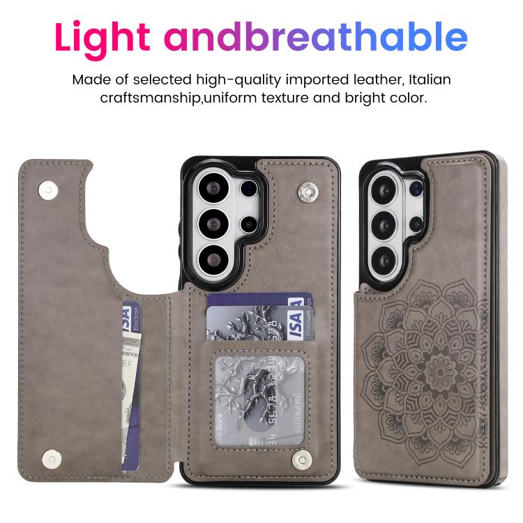 For Samsung Galaxy S26 Ultra 5G Double Buckle Mandala Leather Wallet Back Cover Phone Case