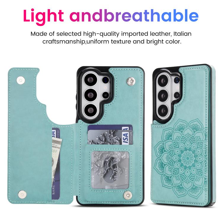 For Samsung Galaxy S26 Ultra 5G Double Buckle Mandala Leather Wallet Back Cover Phone Case