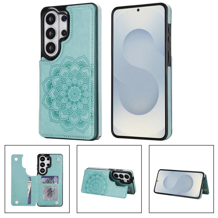 For Samsung Galaxy S26 Ultra 5G Double Buckle Mandala Leather Wallet Back Cover Phone Case