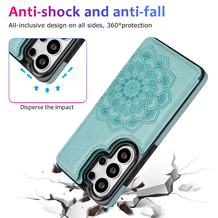 For Samsung Galaxy S26 Ultra 5G Double Buckle Mandala Leather Wallet Back Cover Phone Case