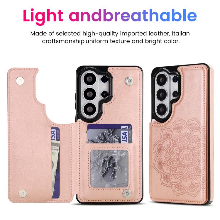 For Samsung Galaxy S26 Ultra 5G Double Buckle Mandala Leather Wallet Back Cover Phone Case