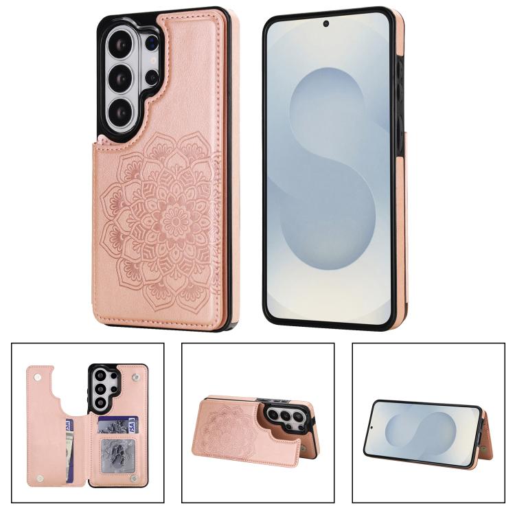 For Samsung Galaxy S26 Ultra 5G Double Buckle Mandala Leather Wallet Back Cover Phone Case