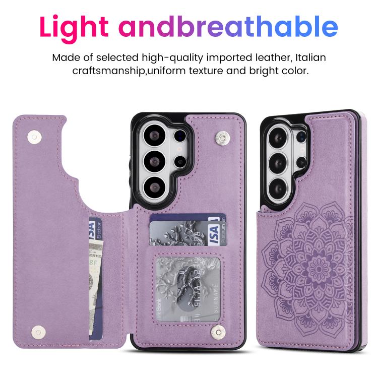 For Samsung Galaxy S26 Ultra 5G Double Buckle Mandala Leather Wallet Back Cover Phone Case