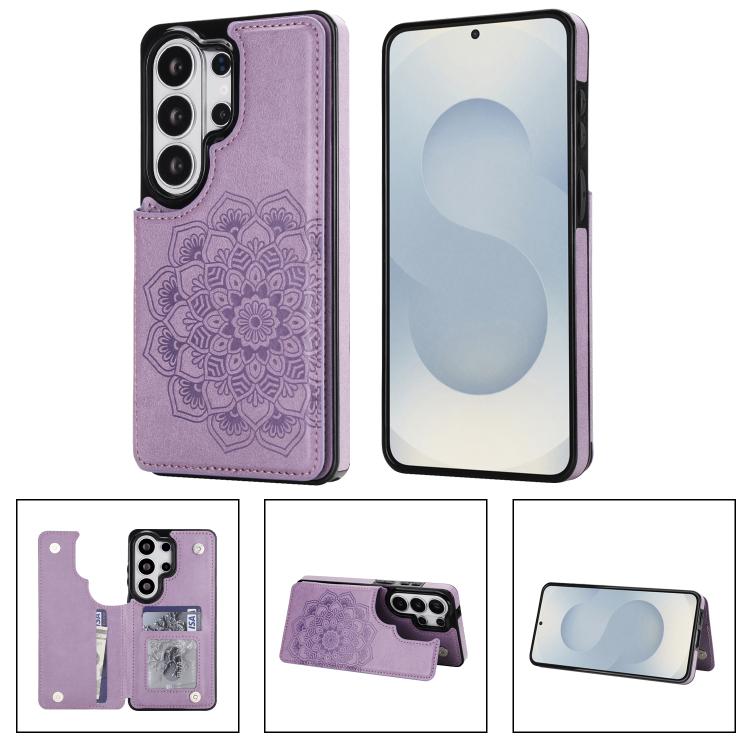 For Samsung Galaxy S26 Ultra 5G Double Buckle Mandala Leather Wallet Back Cover Phone Case