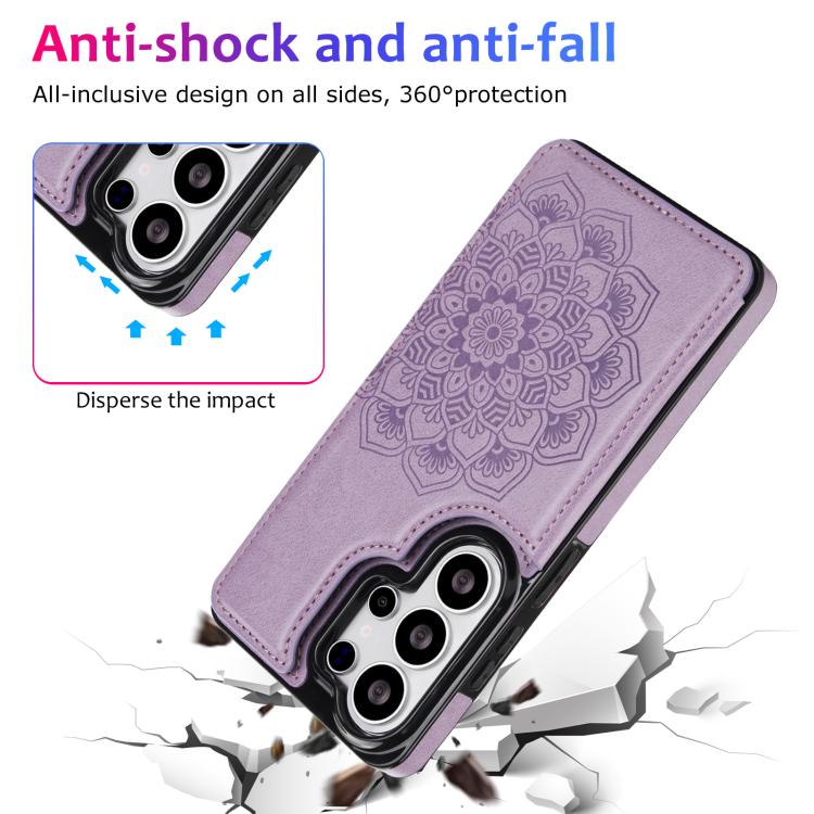 For Samsung Galaxy S26 Ultra 5G Double Buckle Mandala Leather Wallet Back Cover Phone Case