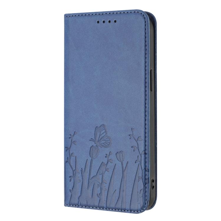 For Redmi 12C / 11A / Poco C55 Tulips Butterfly Pattern Magnetic Vegan Leather Phone Case