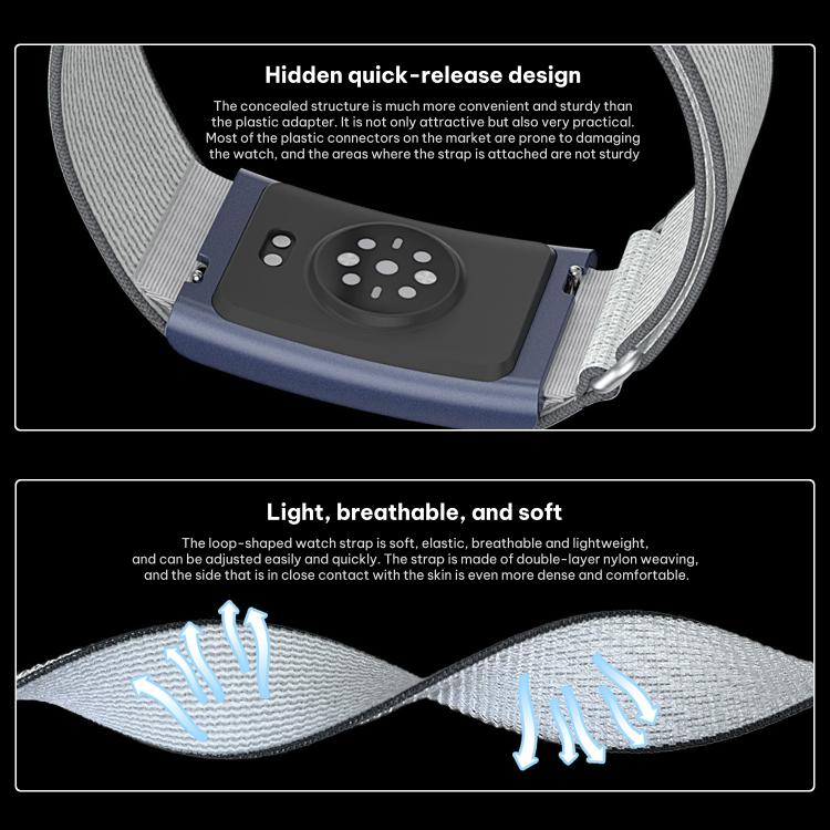 For Amazfit Helio Strap xDfind Covered Nylon Loop Band, Type:280mm Wristband