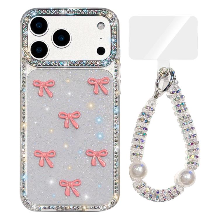For iPhone 17 Pro Max Sparkling IMD Colorful Bow Phone Case with Bracelet