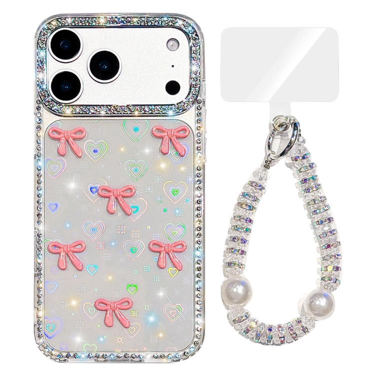 For iPhone 17 Pro Max Sparkling IMD Colorful Bow Phone Case with Bracelet