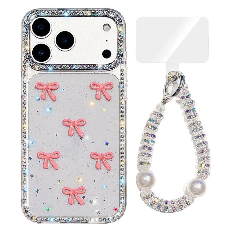 For iPhone 17 Pro Max Sparkling IMD Colorful Bow Phone Case with Bracelet