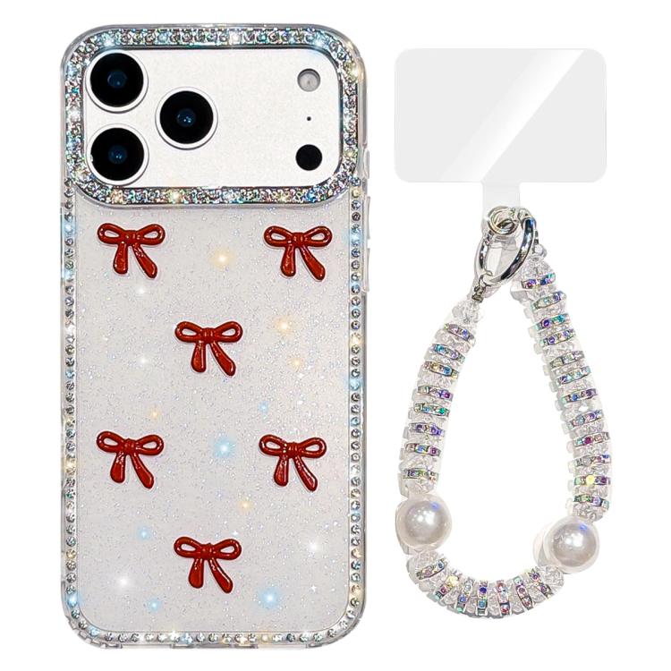 For iPhone 17 Pro Max Sparkling IMD Colorful Bow Phone Case with Bracelet