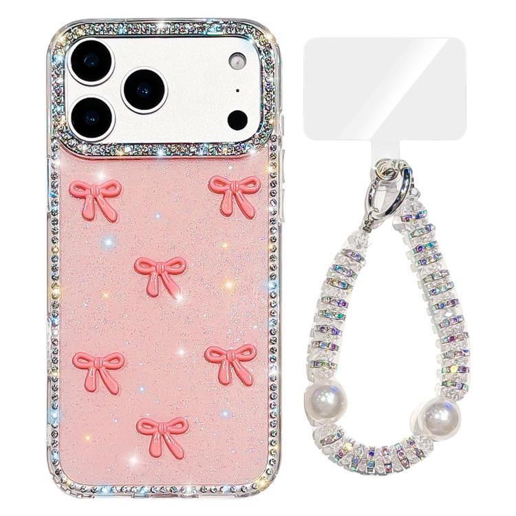 For iPhone 17 Pro Max Sparkling IMD Colorful Bow Phone Case with Bracelet