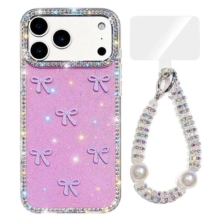 For iPhone 17 Pro Max Sparkling IMD Colorful Bow Phone Case with Bracelet