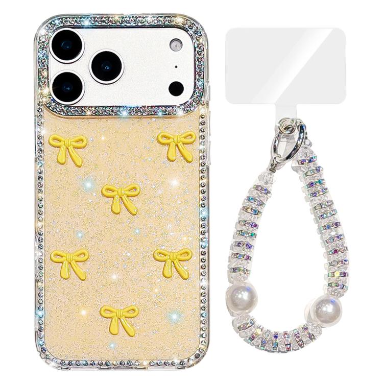 For iPhone 17 Pro Max Sparkling IMD Colorful Bow Phone Case with Bracelet