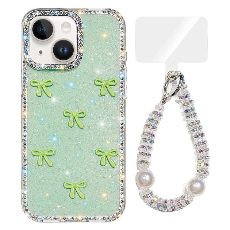 For iPhone 14 Sparkling IMD Colorful Bow Phone Case with Bracelet
