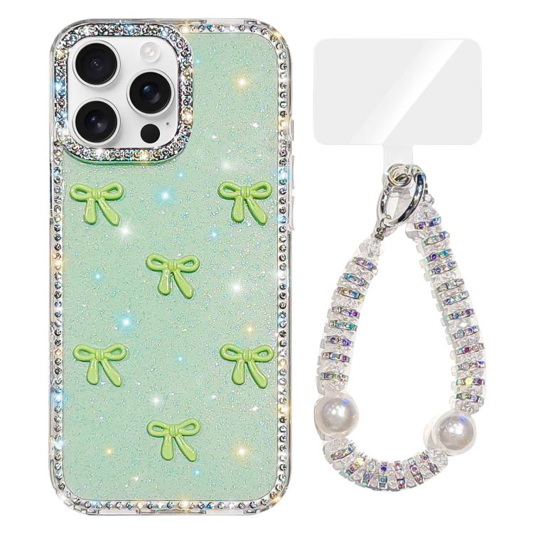 For iPhone 14 Pro Sparkling IMD Colorful Bow Phone Case with Bracelet