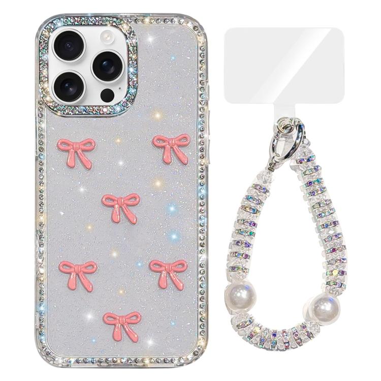 For iPhone 13 Pro Sparkling IMD Colorful Bow Phone Case with Bracelet