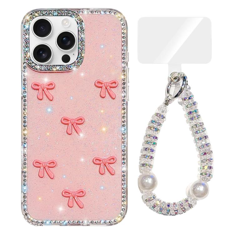 For iPhone 13 Pro Sparkling IMD Colorful Bow Phone Case with Bracelet