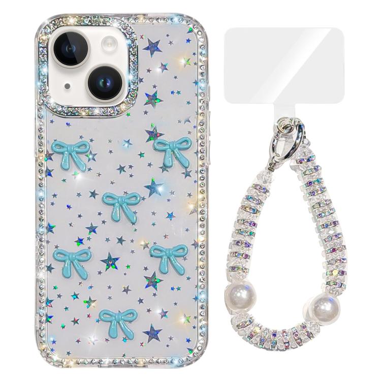 For iPhone 13 Sparkling IMD Colorful Bow Phone Case with Bracelet