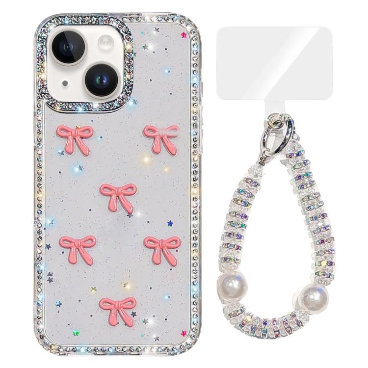 For iPhone 13 Sparkling IMD Colorful Bow Phone Case with Bracelet