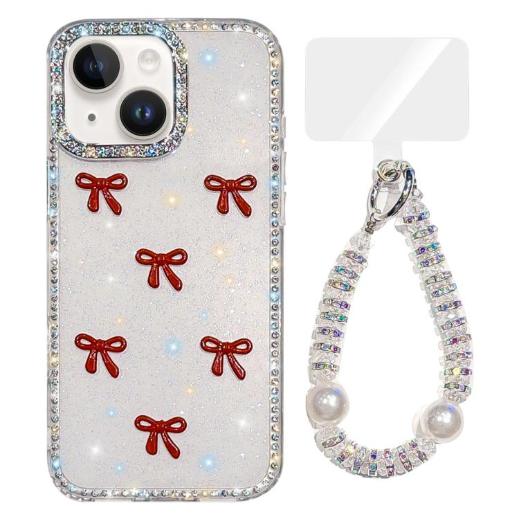 For iPhone 13 Sparkling IMD Colorful Bow Phone Case with Bracelet