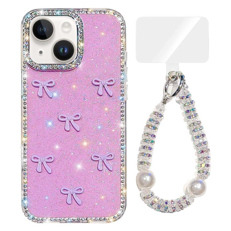 For iPhone 13 Sparkling IMD Colorful Bow Phone Case with Bracelet