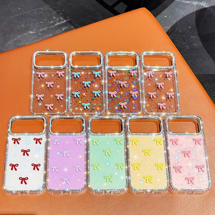 For iPhone 16 Pro Sparkling IMD Colorful Bow Phone Case with Bracelet